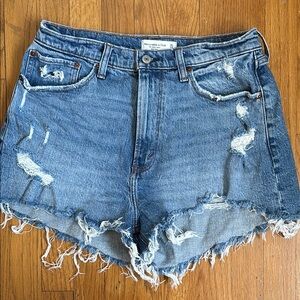 Abercrombie & Fitch Blue Jean Shorts Distressed High-Waisted